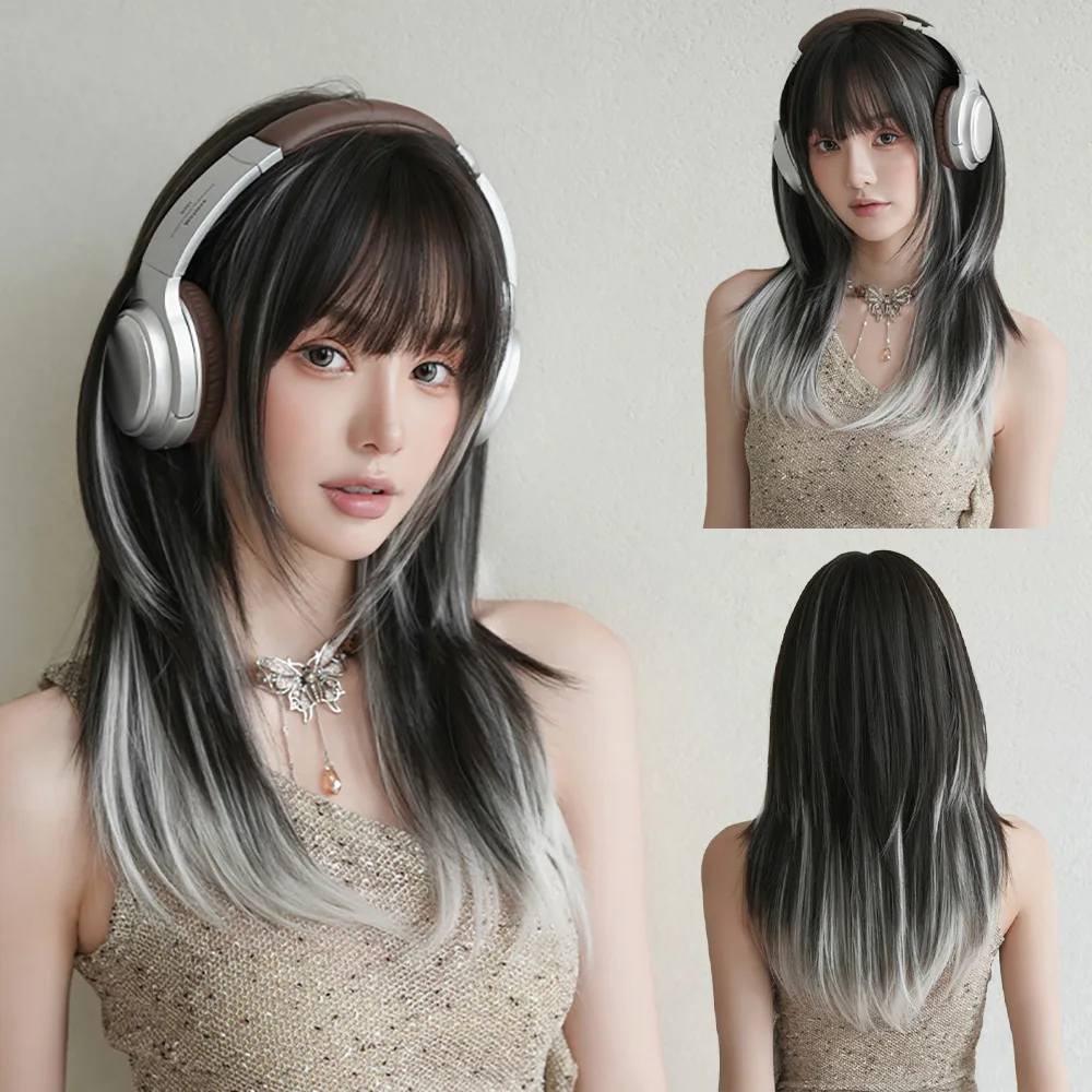 

High-Quality 23-Inch Highlighted Synthetic Straight Hairband Bangs Suitable For Women'S Daily Party Natural Heat-Resistant Wigs