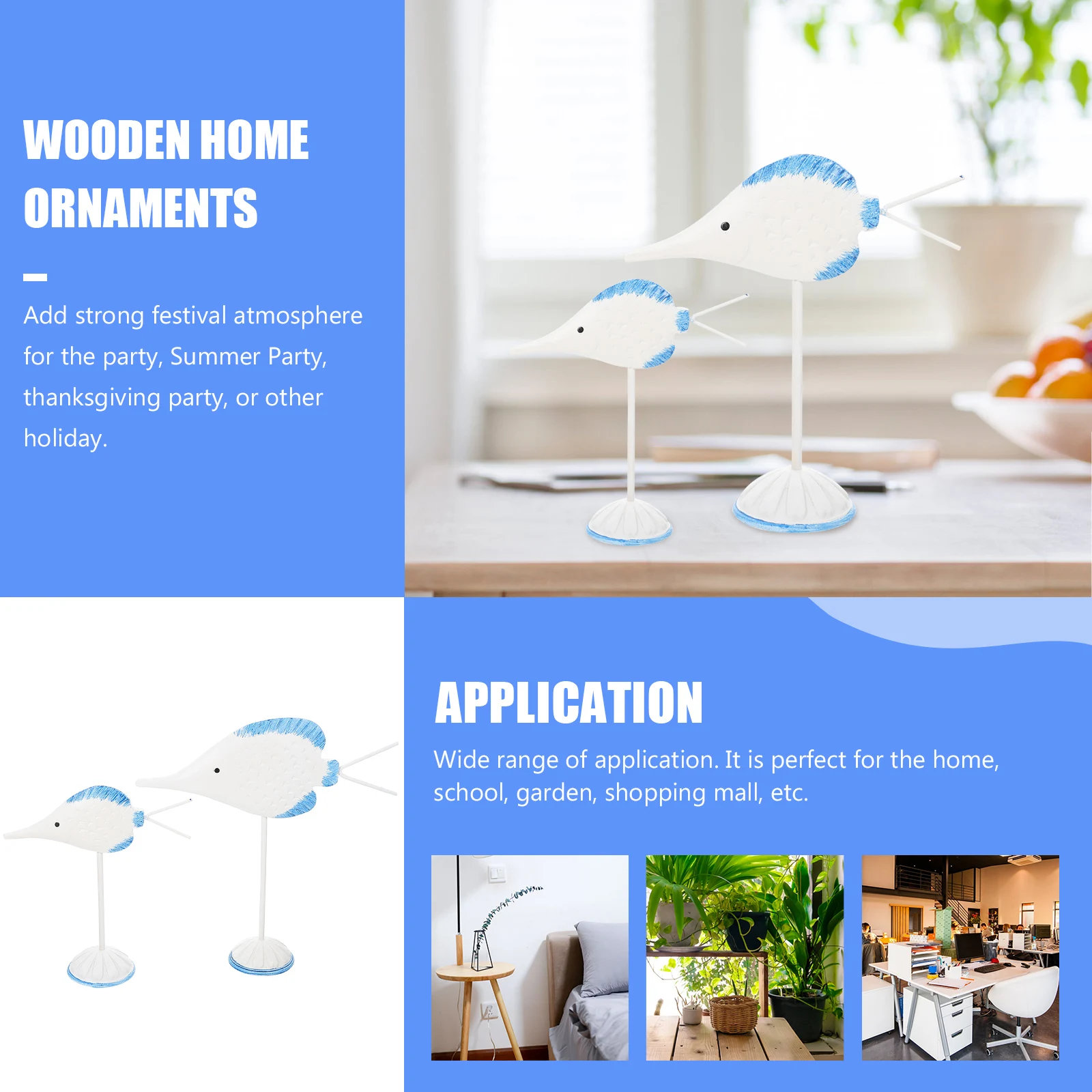 

2pcs Wooden Ornaments Ocean Style Decors Home Supplies Party Holiday Decorations Delicate Fish Wood Ornament Tabletop Household