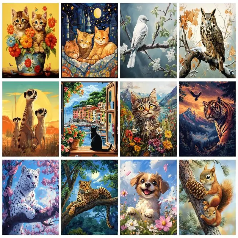 

CHENISTORY DIY Pictures By Number Cat Animal Kits Home Decor Painting By Numbers Drawing On Canvas HandPainted Art Gift