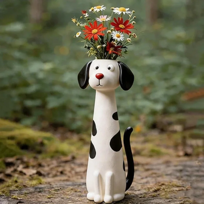 Unique Animal Shaped Vase Resin Dog Cat Flower Pot Desktop Ornament Home Office Coffee Table Decor Creative Gift