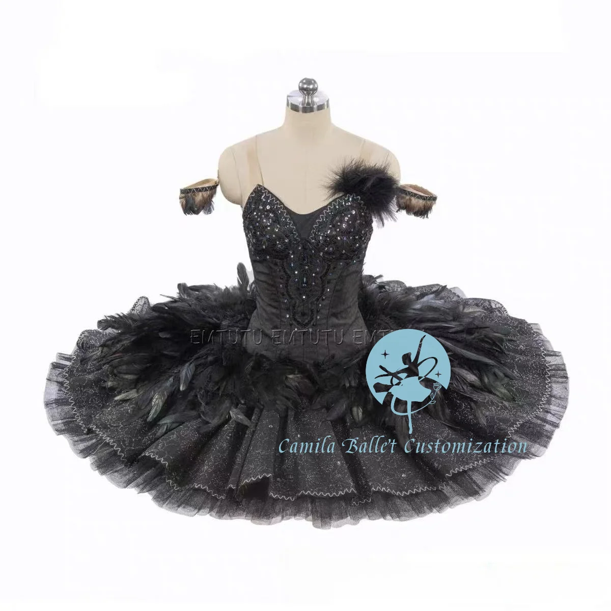 プロのカスタム染色ブラックスワンレパートリーバレエ国際競技会パフォーマンスチュチュスカート大人と子供