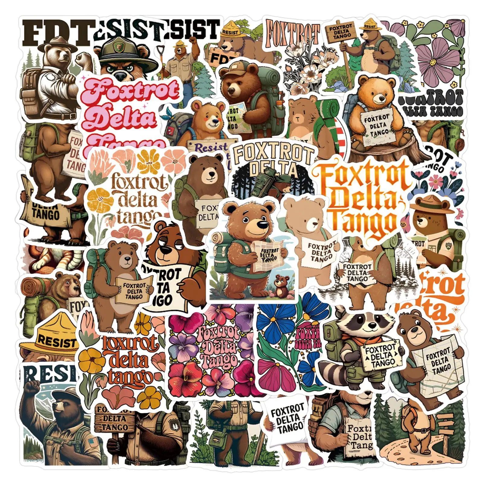 

10/50PCS Bear Cartoon Stickers Foxtrot Delta Tango Graffiti Decals Funny Animal Decoration Laptop Guitar Car Bike Skateboard Toy