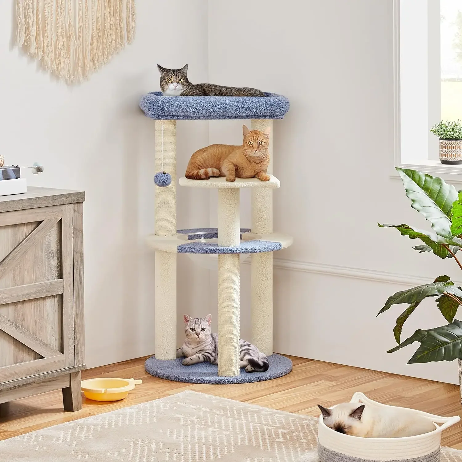 

35in Cat Tree Cat Tower Furniture w/Dangling Ball Platform Perch and Scratching Post for Kittens Cats