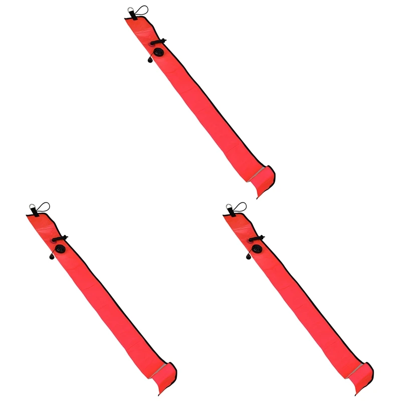 3X 1M Scuba Diving Inflatable SMB Surface Signal Marker Buoy Visibility Float Signal Tube Sausage,Red