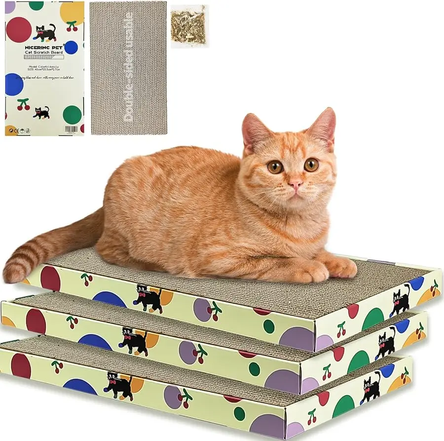 

Cat Scratching Boards, 3 Pack Cat Scratch Pad With Box, Double-Sided Reversable Long Lasting Corrugate Scratchers, Refillable Sc
