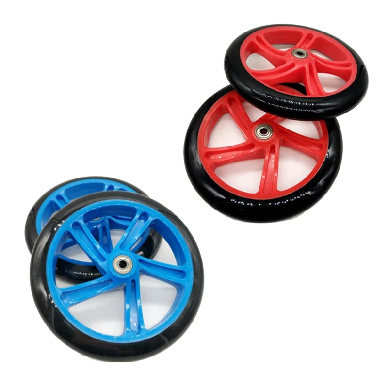 4 Pieces Scooter Wheel 200 Mm PU Material Wheel Thickness 30 Mm ABEC-7 Bearing Scooter Accessories,Blue & Red