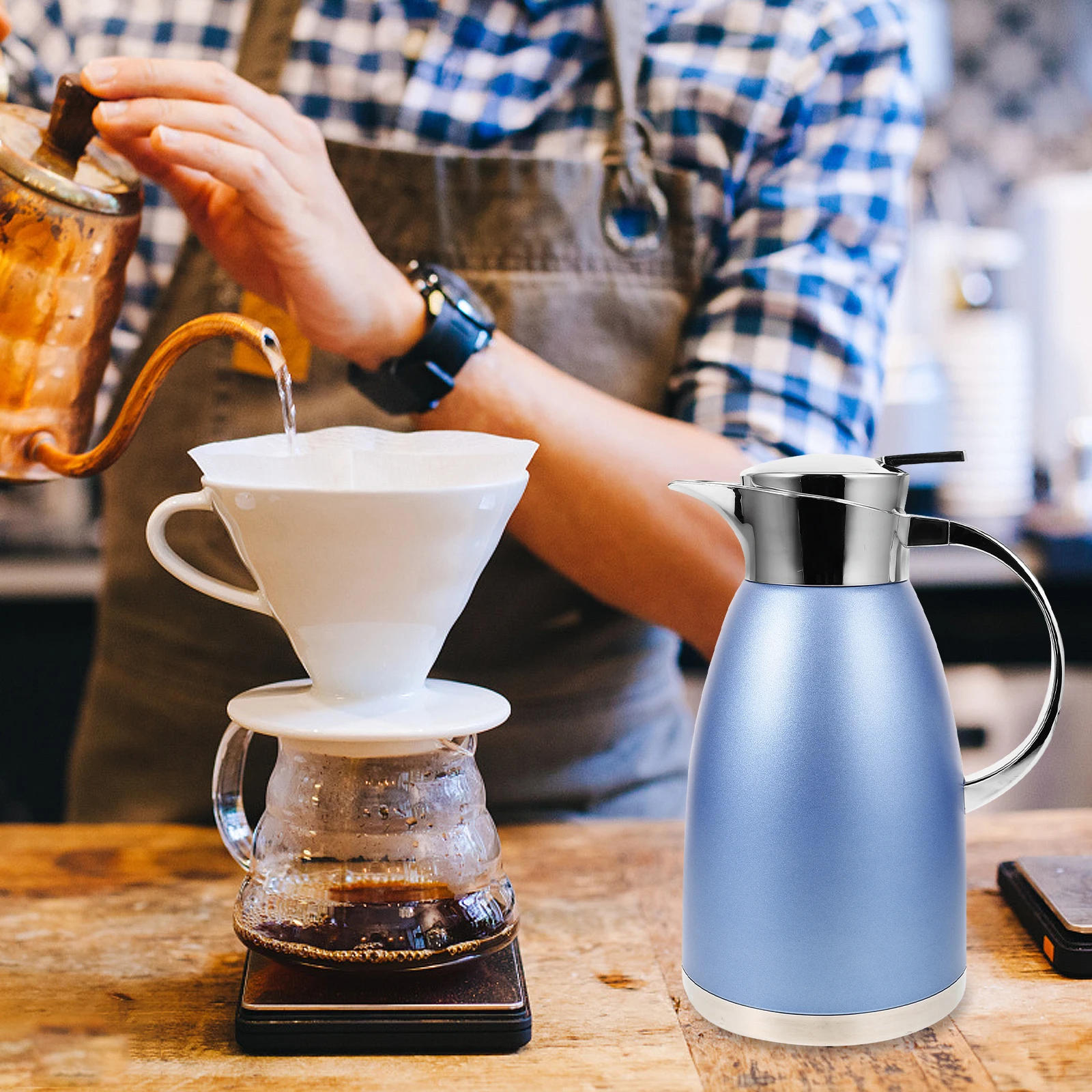 

1.8L Double Layer Insulated Water Bottle Stainless Steel Jug Thermal Carafe Hot Water Pot for Home Office Large Capacity Metal