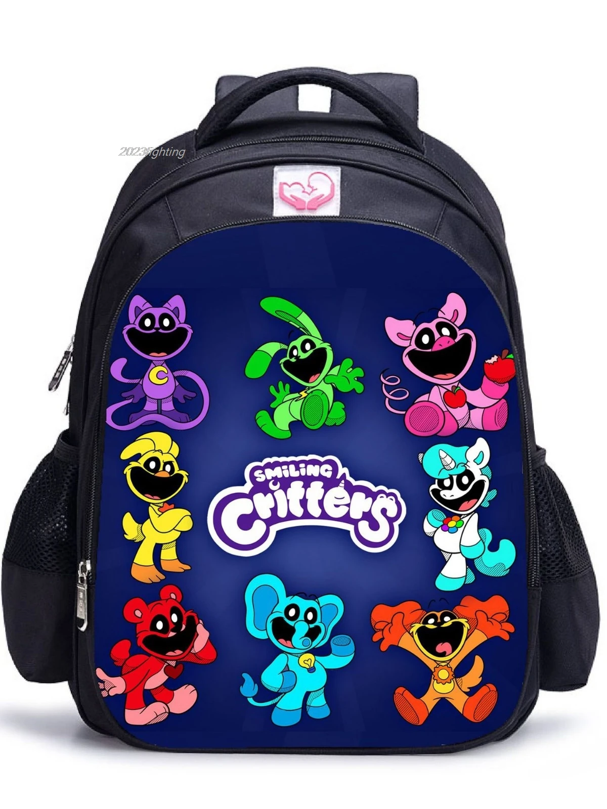 Sacs à dos Smiling Critters pour garçons et filles, impression primaire, logiciel, sacs d\'école, dessin animé, enfants, 16 pouces, 4 roues motrices