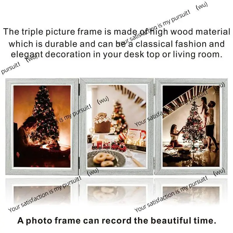 Triple Hinged Desktop Photo Frame 6/7 Inch, Wood Foldable, Baby Growth Photo Frame