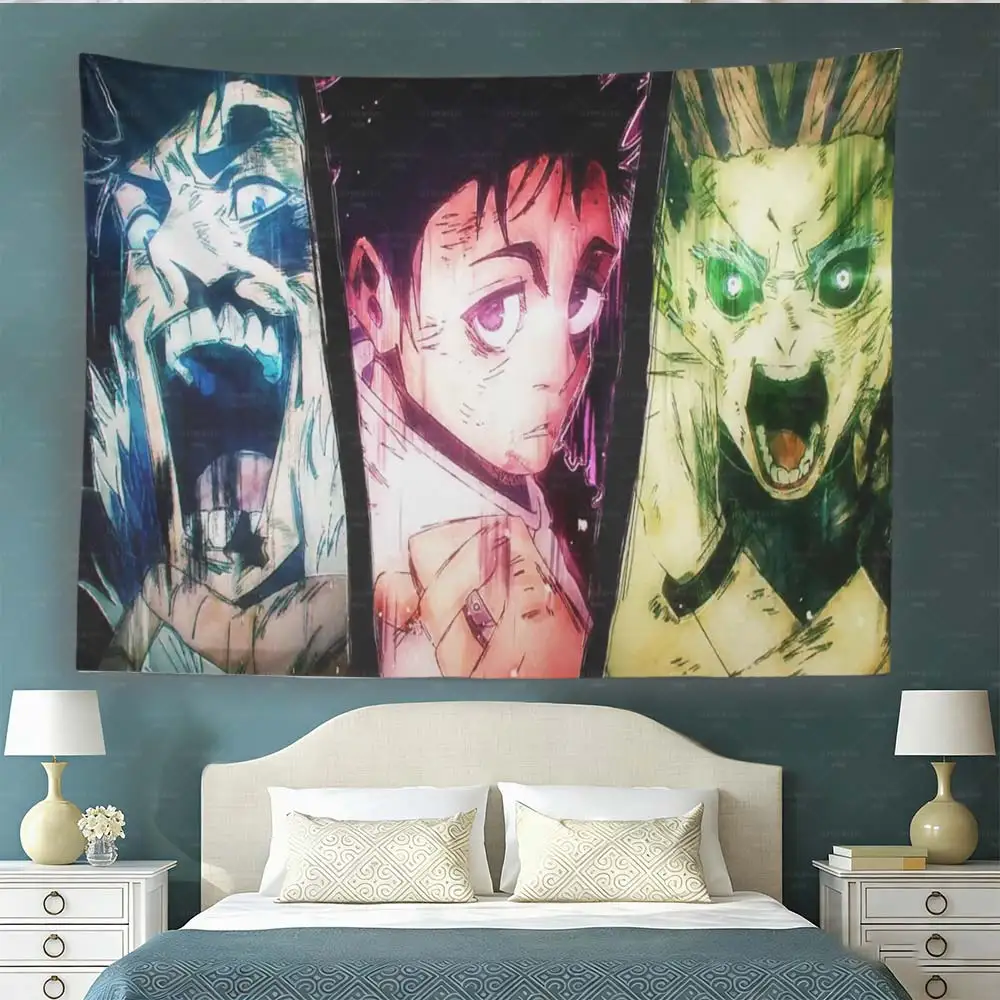 J-Jujutsu  Domain Expansion Anime Tapestry, Vibrant Manga Style Wall Hanging, Cool Graphic Print Tapestry for Bedroom Dorm