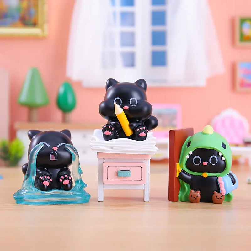 

A Black Happiness Vlog Second-Generation Blind Box Black Cat Desktop Fun Decorations Ornaments Surprise Lovely Gift Action Toy