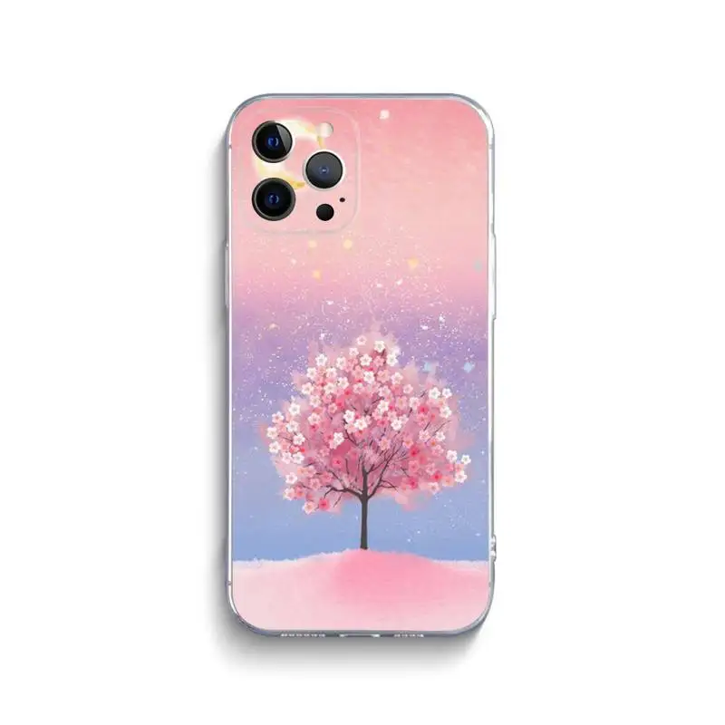 Pink Cherry Blossom Sakura Phone Case For iPhone 15 14 13 12 11 Pro Max Xs Xr X 7 8 Plus 12 13 Mini Silicone Clear Cover