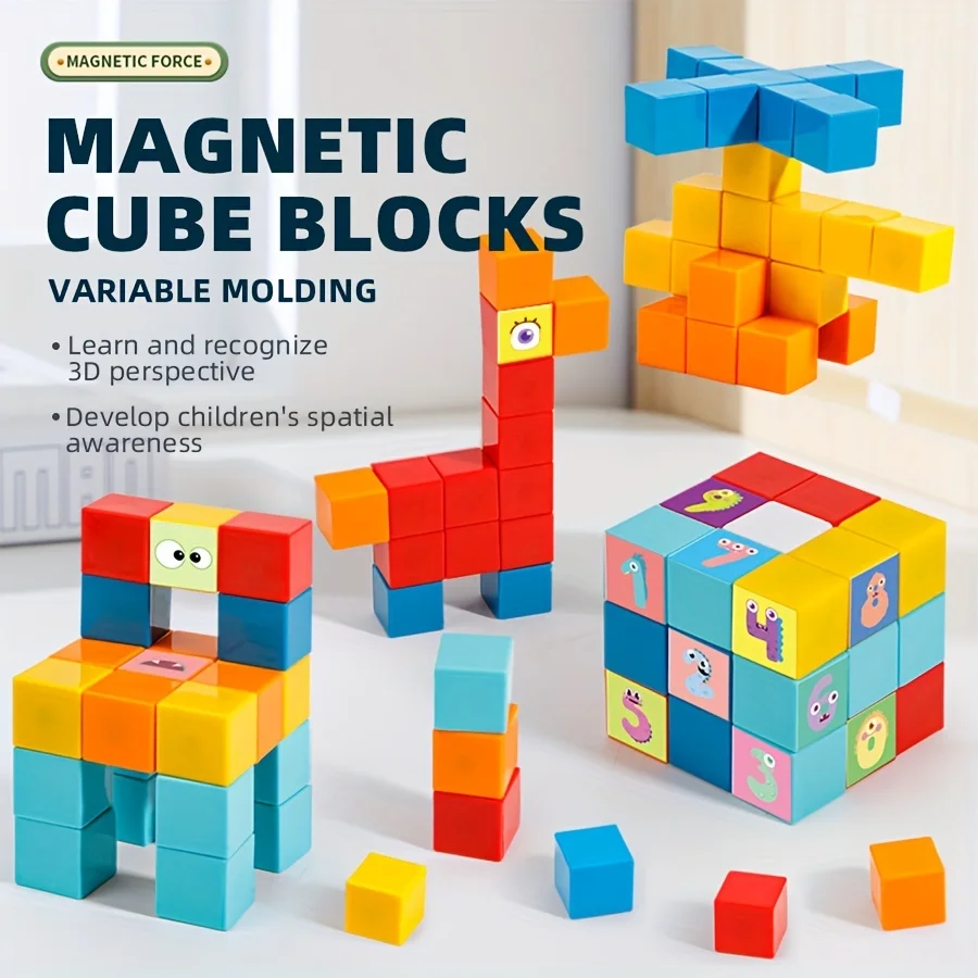 Magnetische Kubus Tegel Kinderspeelgoed Magnetische Vierkante Bouwstenen Peuters Voorschoolse Leren Zintuiglijke STEM Speelgoed Montessori Speelgoed