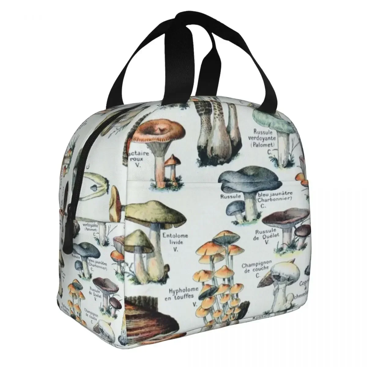 Vintage Edible Mushroom Chart Lunch Bag Waterproof Insulated Canvas Cooler Thermal Cold Food Picnic Lunch Box for Women Kids