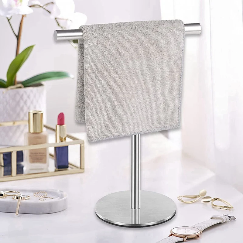 New-3X Brushed Finish Standing Towel Rack, Heavy Duty Base, Stainless Steel T-Shaped Hand Towel Stand For Bathroom, Kitchen.