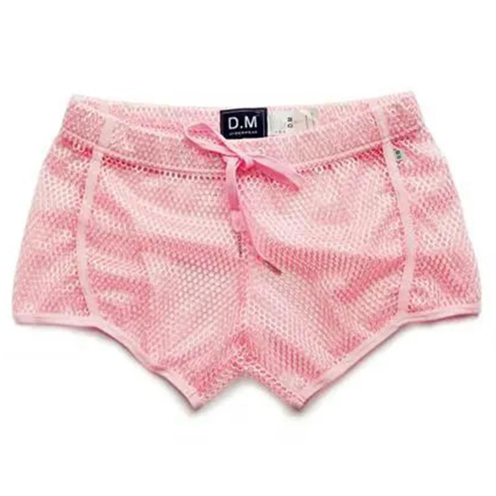 Shorts masculinos sexy de malha transparente, shorts finos e respiráveis, shorts domésticos soltos, de cor simples e sólida, novo, 2022