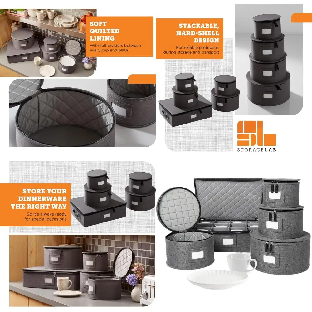 

Gray 5-Piece Hard Shell Storage Set with Felt Dividers for Kitchenware and Fine China