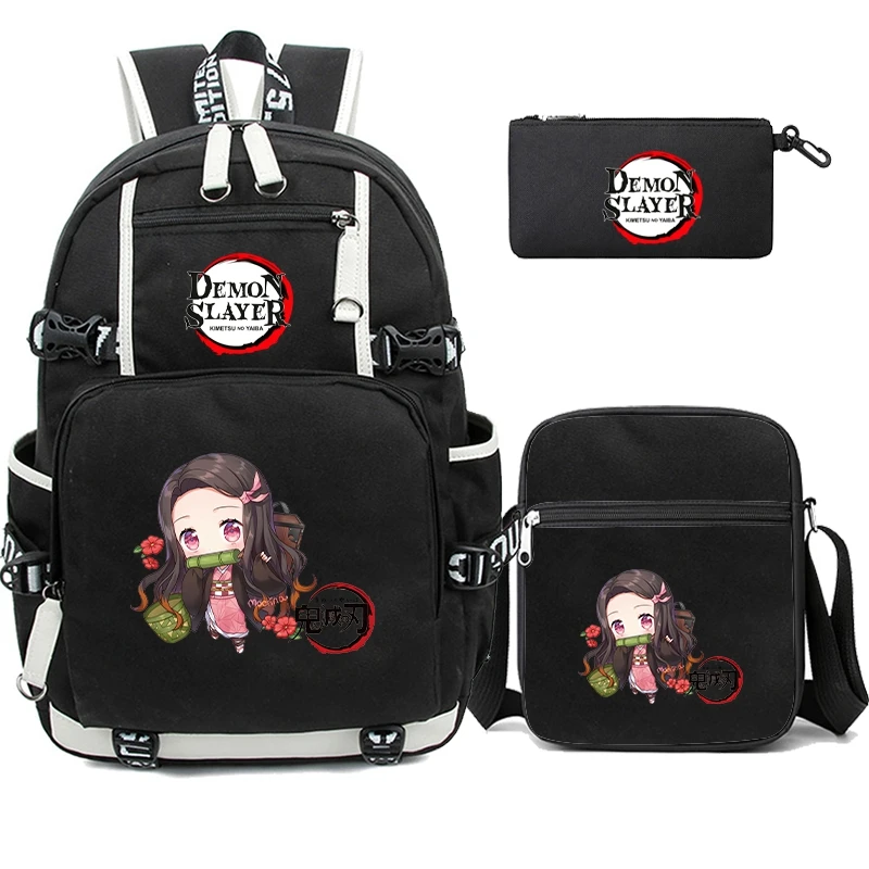 3Pcs/set Kamado Nezuko Demon Slayer Anime Cosplay Unisex Students School Bag Backpack Cartoon Bookbag Laptop Travel Rucksack