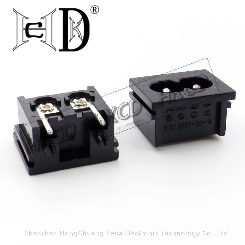 2pcs AC 2.5A 250V 3 Pin Voltage AC IEC 320 C6 Male Power Socket Connector 3 Pin Black with Fixed with Screw Holes