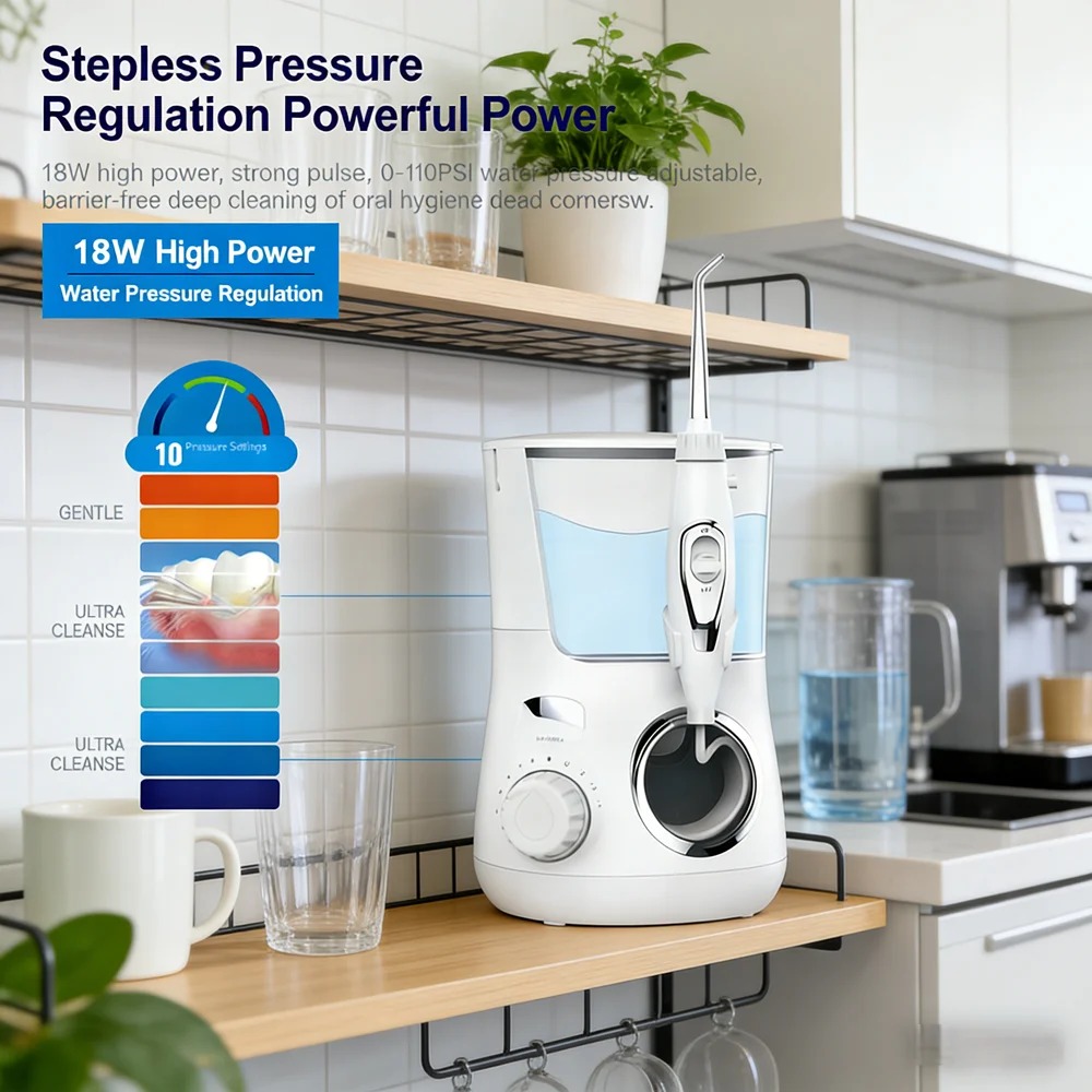 

Портативный электрический ирригатор для полости рта с 10 режимами очистки, 5 сменными насадками, перезаряжаемый