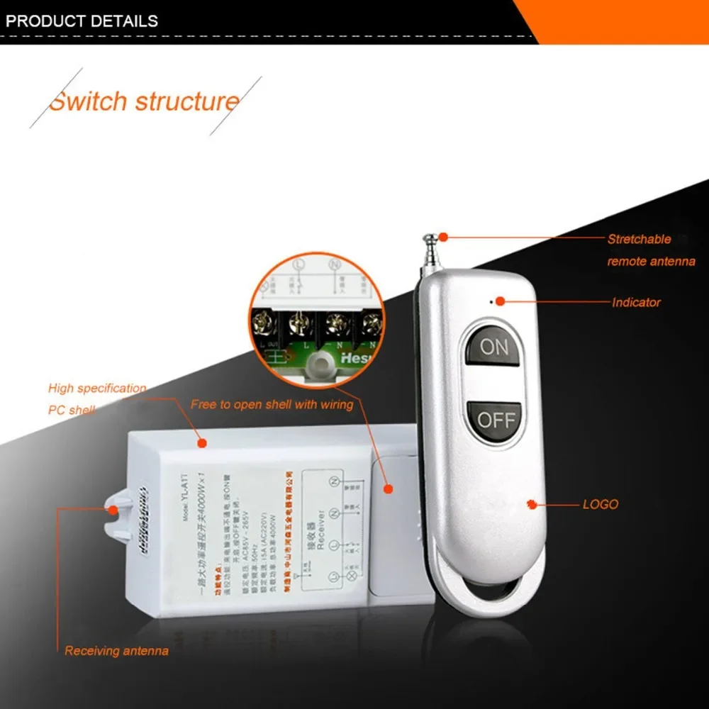 200M 220V Long Distance One Way Remote Control Power Switch 4000W High Power Wireless Switch with Remote Control