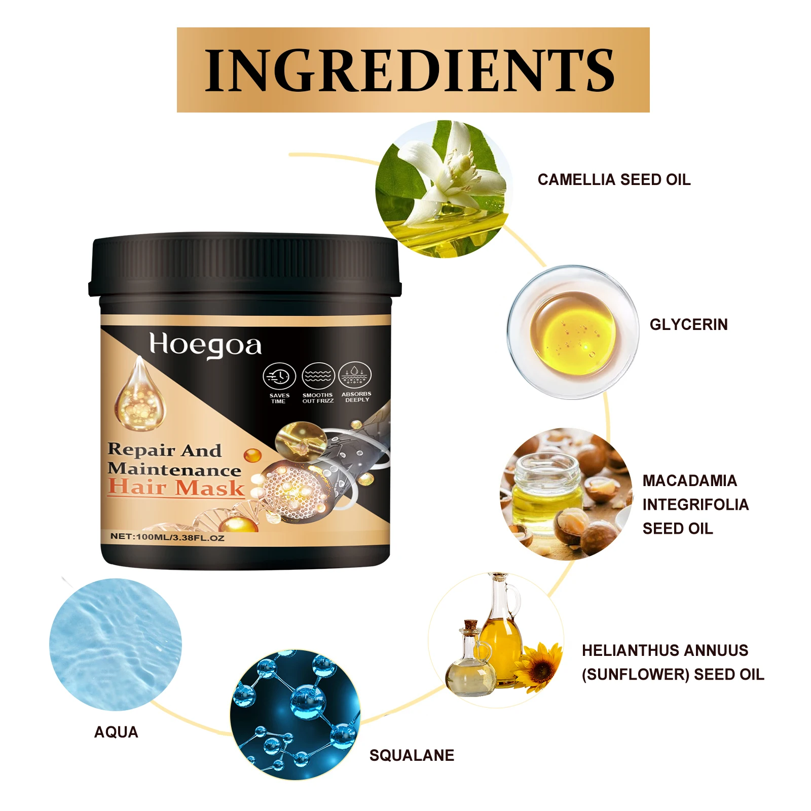 HOEGOA 100mL Repair And Maintenance Hair Mask Repairs Split Ends And Frizz Enhances Hair Elasticity Locks In Moisture Hair Mask