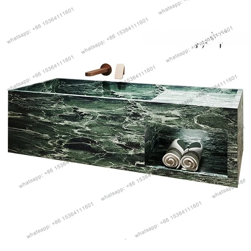1 Piece Design Unique Vein Emerald Marble Wall-Mounted Sink Thin Edge Bathroom Basin Heat-Resistant Luxury Vanity Custom