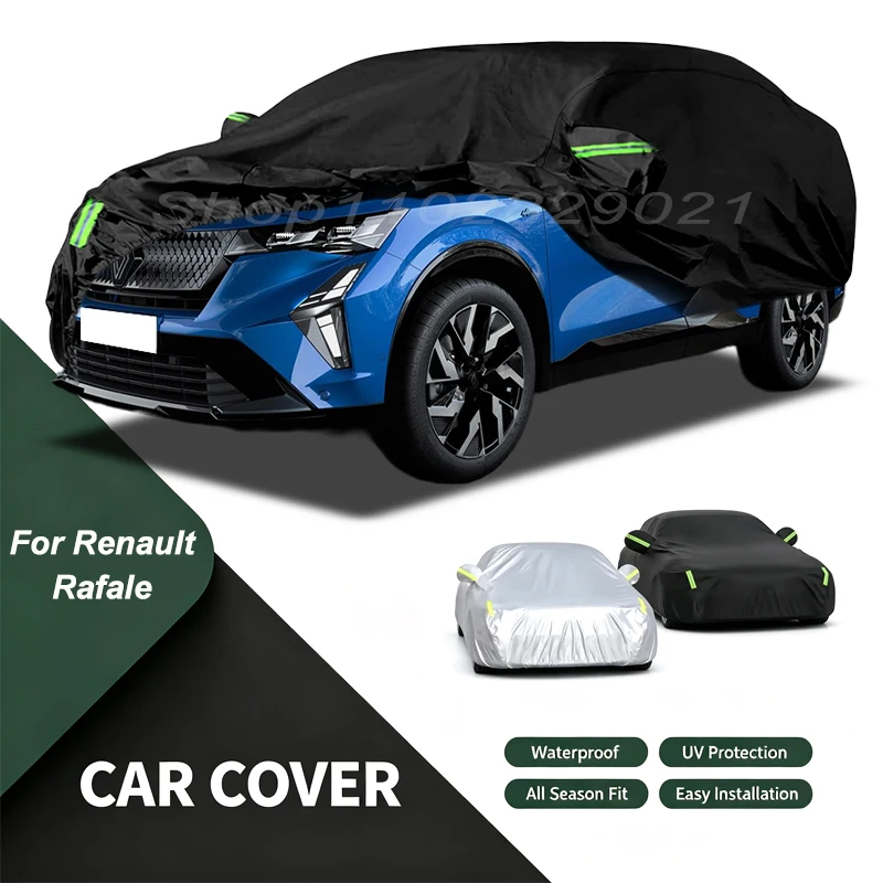 Full Car Cover For Renault Rafale All Weather Outdoor Snow Sun UV Dustproof with Reflective Strips Wind Straps