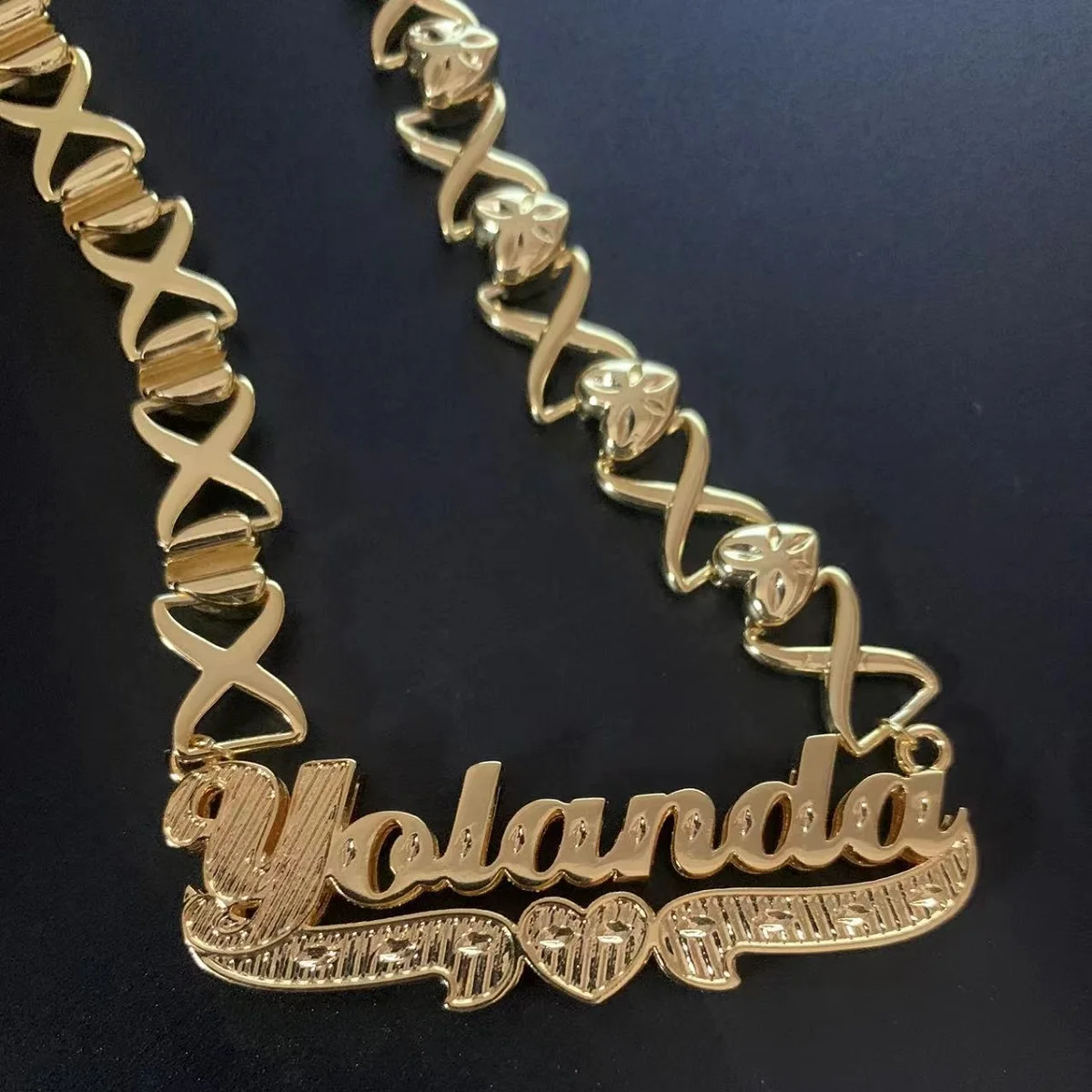 Hiphop Sexy Custom Name Necklace 3D Double Nameplate Custom Heart Chain Personalized XOXO Name Necklace for Women Jewelry Gifts