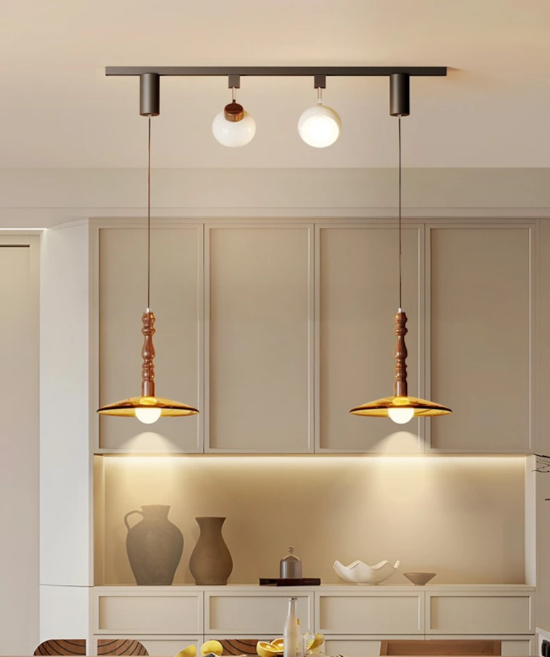 

Mid-Century Modern Movable Track Glass Pendant Light for Dining Room Retro French Style Island Lamp Bar Counter Shop Light