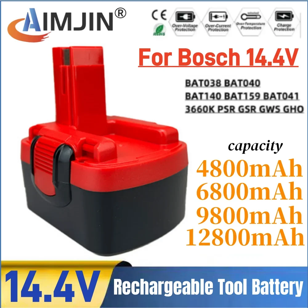 

14.4V 4.8/6.8/9.8/12.8Ah Rechargeable Battery for bosch BAT038 BAT040 BAT140 BAT159 BAT041 3660K screwdriver battery