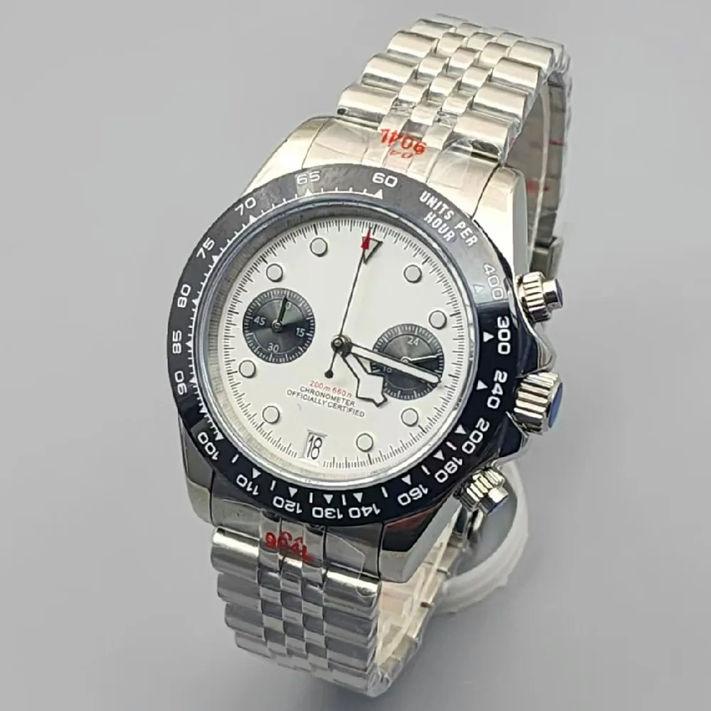 39 ملم ساعة كرونوغراف زجاج الياقوت الفولاذ المقاوم للصدأ تصميم جديد حركة كوارتز يابانية VK64