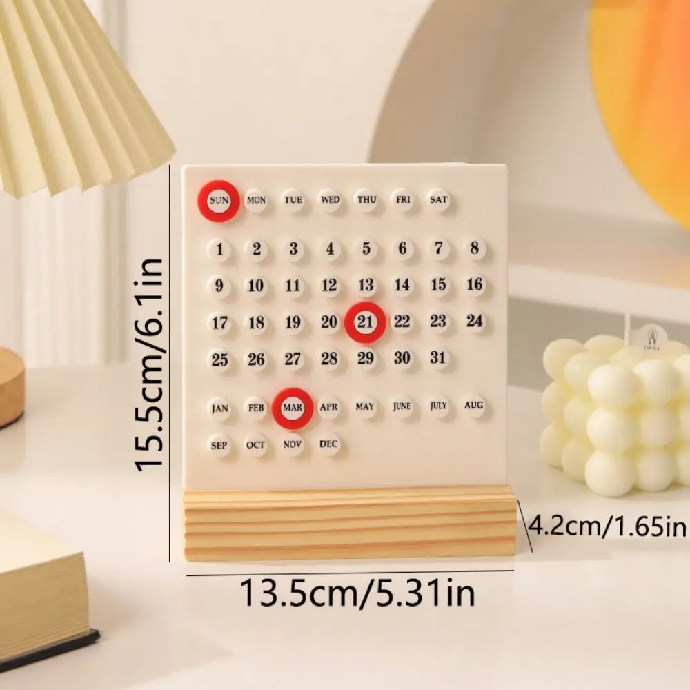 Wooden Base Acrylic DIY Calendar Handmade Ten Thousand Year Wooden Desk Calendar Reusable Hand-Operated Acrylic Date Planner