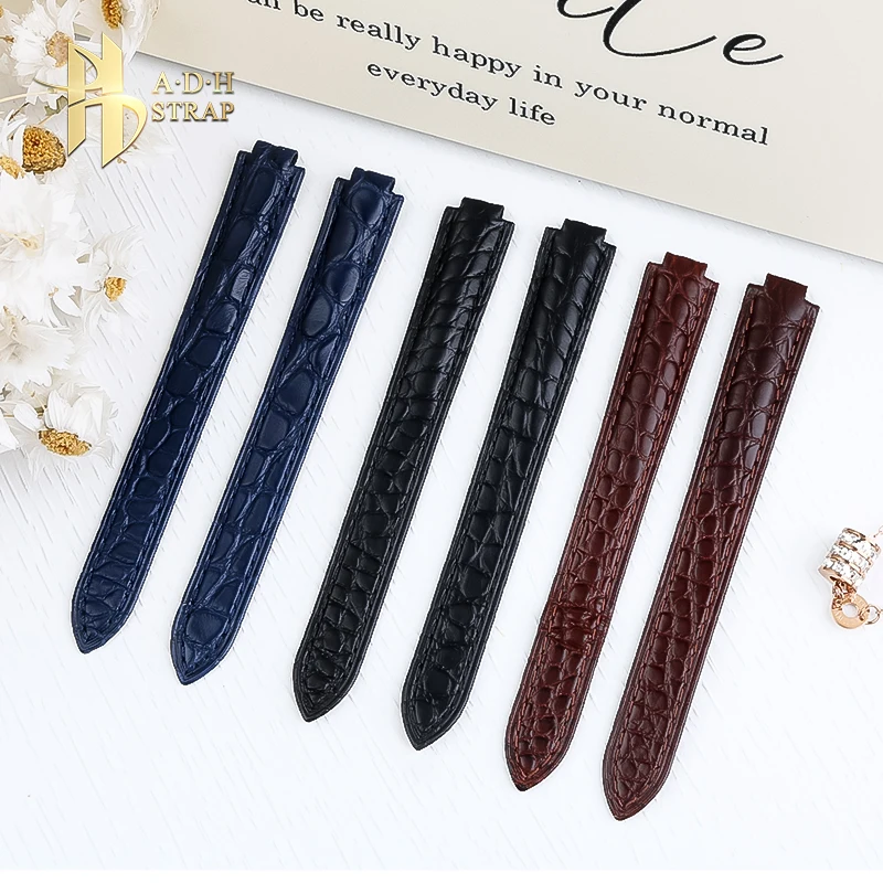 Pulsera de piel de cocodrilo de alta calidad para globos azules Cartier W69010Z4 W 6920071   W 6920085   Correa de reloj mujer convexa 8 11 12 mm