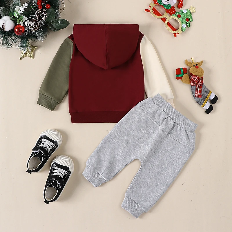 2023-10-13 Lioraitiin 0-3Y Kid Baby Boys Christmas Outfits Long Sleeve Pine Tree Print Hoodie + Pants Set Newborn Warm Clothes