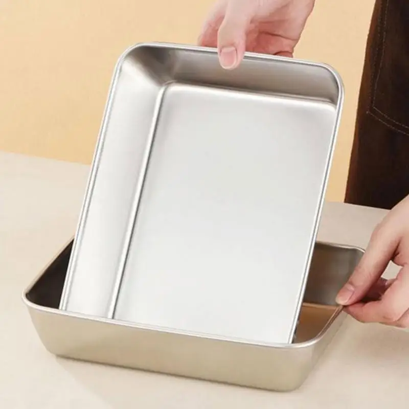 Stainless Steel Food Storage Serving Trays Rectangle Sausage Noodles Fruit Dish With Cover Home Kitchen Organizer Food Container