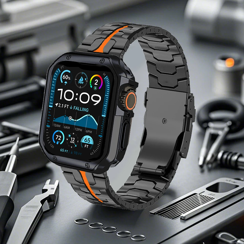 

TPU Case+Men Titanium Band for Apple Watch 49mm 46mm 42mm 45mm 41mm 44mm 40mm Screen Protector Bumper iWatch 10 9 8 7 6 SE Strap