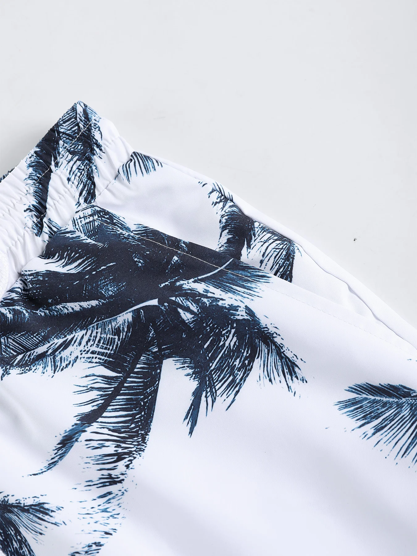 Men's American Retro Beach Set, Blue Tone Palm All over Print Shirt & Matching Shorts for Beach Wear view 4