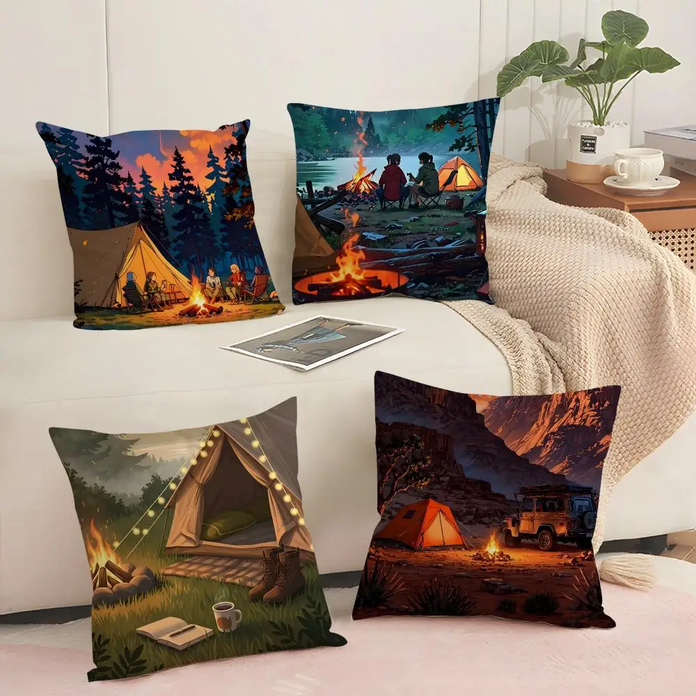 Camping Cushion Cover Silky Short Plush with Invisible Zipper Dustproof Sofa Pillow Cover for Home Decor