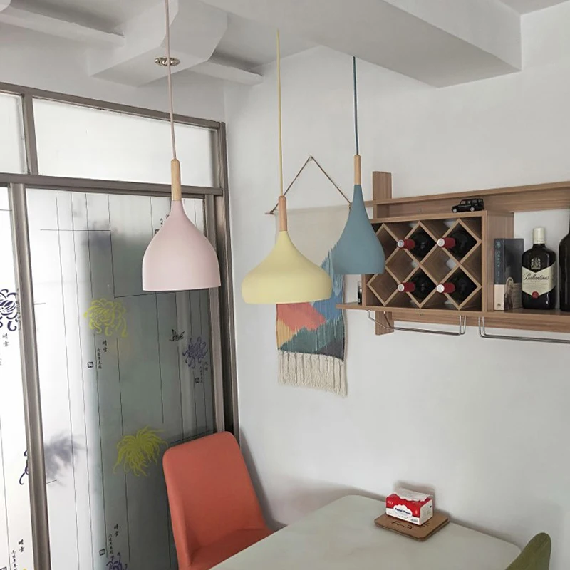 Multicolour Lustre Pendant Lights Restaurant Wood Hanging lighting kitchen Light Fixtures Modern E27 LED Loft Hanglamp