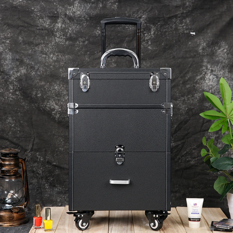 Profissional Nail Art e Tattoo Trolley Case, Iniciante Maquiagem Mala, Simples Beleza Mala, Bordado Tool Box