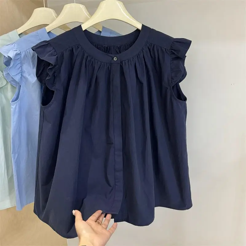 2026 Girls Summer Puff Sleeve Babydoll Blouse 100% Cotton Trendy Shirt for Big Kids Cute Casual Top for School Daily Wear