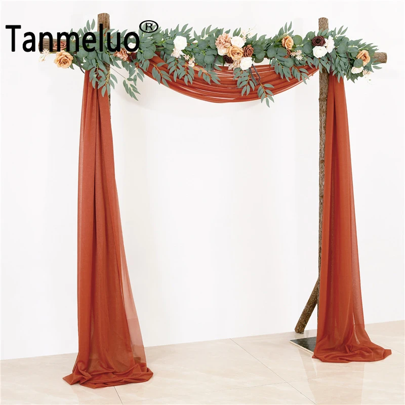 1Set 2PCS Artificial Wedding Arch Flower Kit Tulle Draping Fabric Swag Floral Arrangement Ceremony Reception Backdrop Decoration