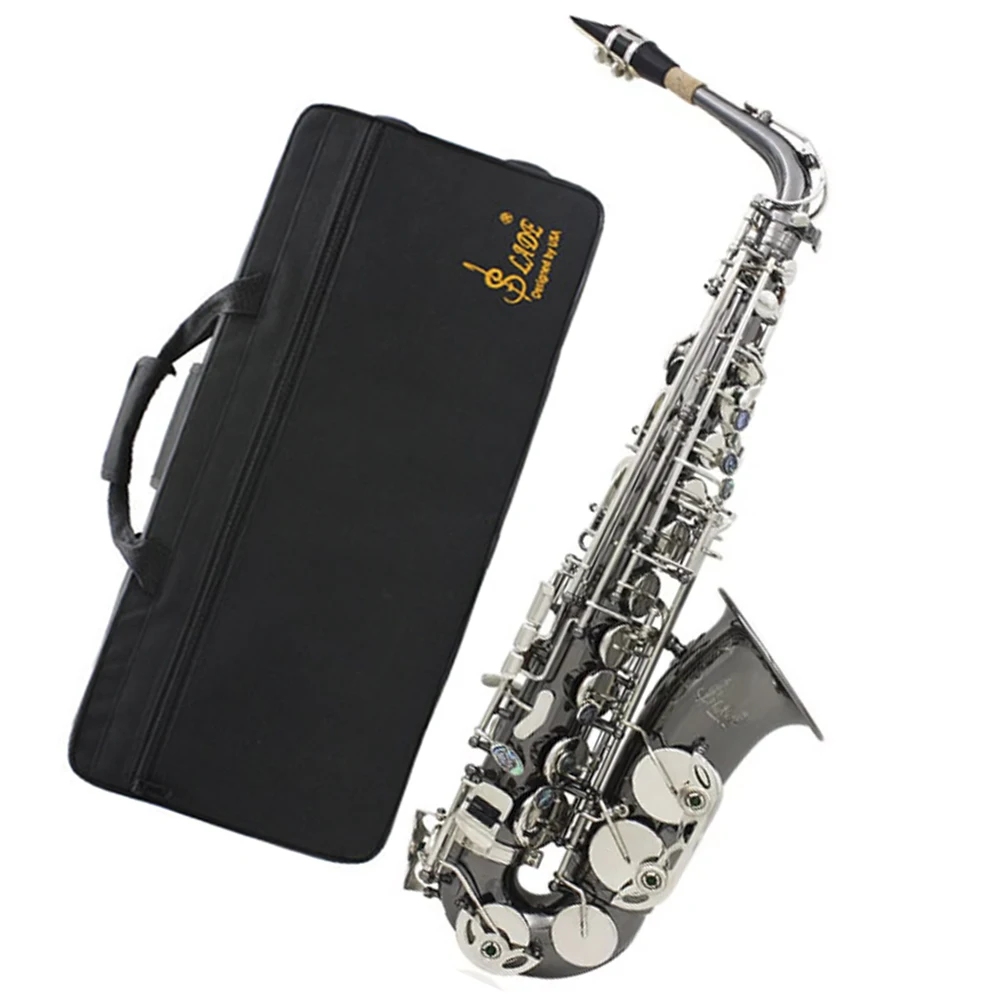 SLADE Black Nickel Plating Alto Saxophone Brass Eb Alto Saxophone Box Cleanning Cloth Reed Strap Glove Trimmer Parts