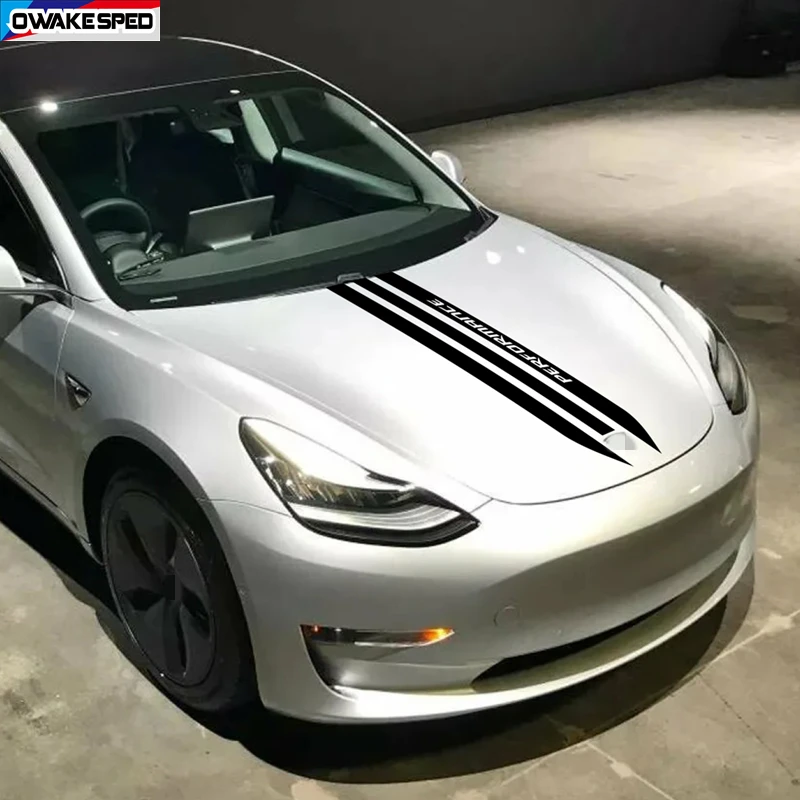 FOR Tesla Model 3 PERFORMANCE Sport Stripes Car Hood Bonnet Sticker Auto Engine Cover Decor Vinyl Decal Racing Accessories