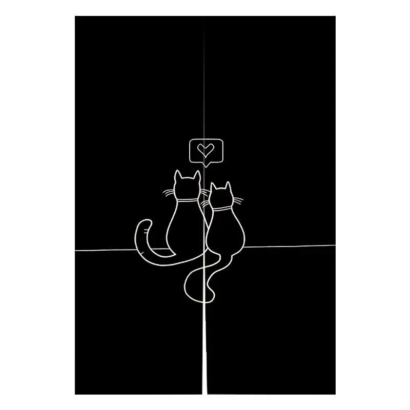 Minimally Silhouette Couple Cat Door Curtain Black and White Kiss Cat No Punching Entrance Bedroom Privacy Partition Curtain