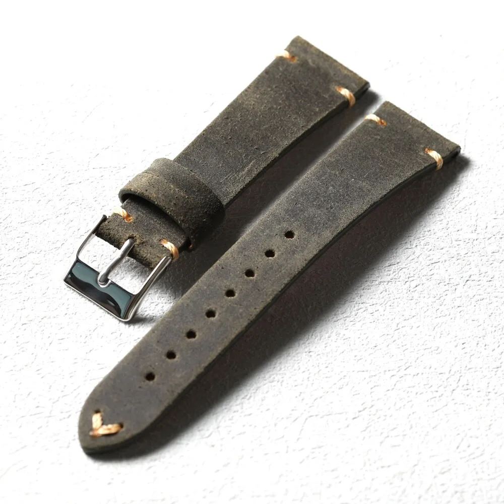 Raystray Handmade Vintage Leather Watch Strap 18mm 19mm 20mm Soft Cowhide Replacement Band For Men