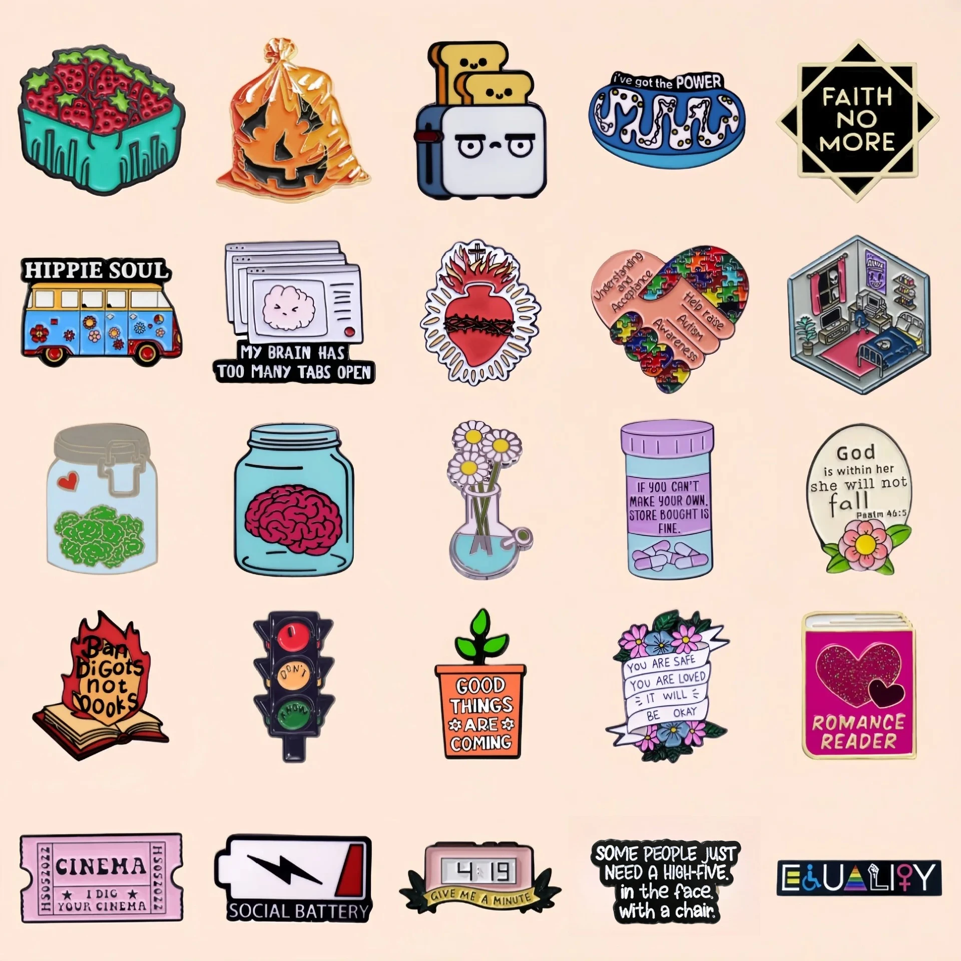Cartoon-Mix-Emaille-Anstecknadeln, lustige Slogans & kreative Muster-Broschen für Rucksack, Kleidung, DIY-Deko-Accessoires