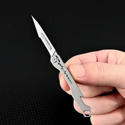 Titanium Alloy Mini Sharp Folding Knife Portable Unpacking Express Knife with Bottle Opener Keychain Paper Cutting Art Knife