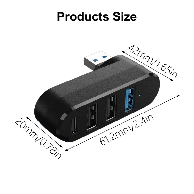 180 ° Rotatable 4 PORT USB 2.0 HUB USB C High Speed ​​Data Transfor